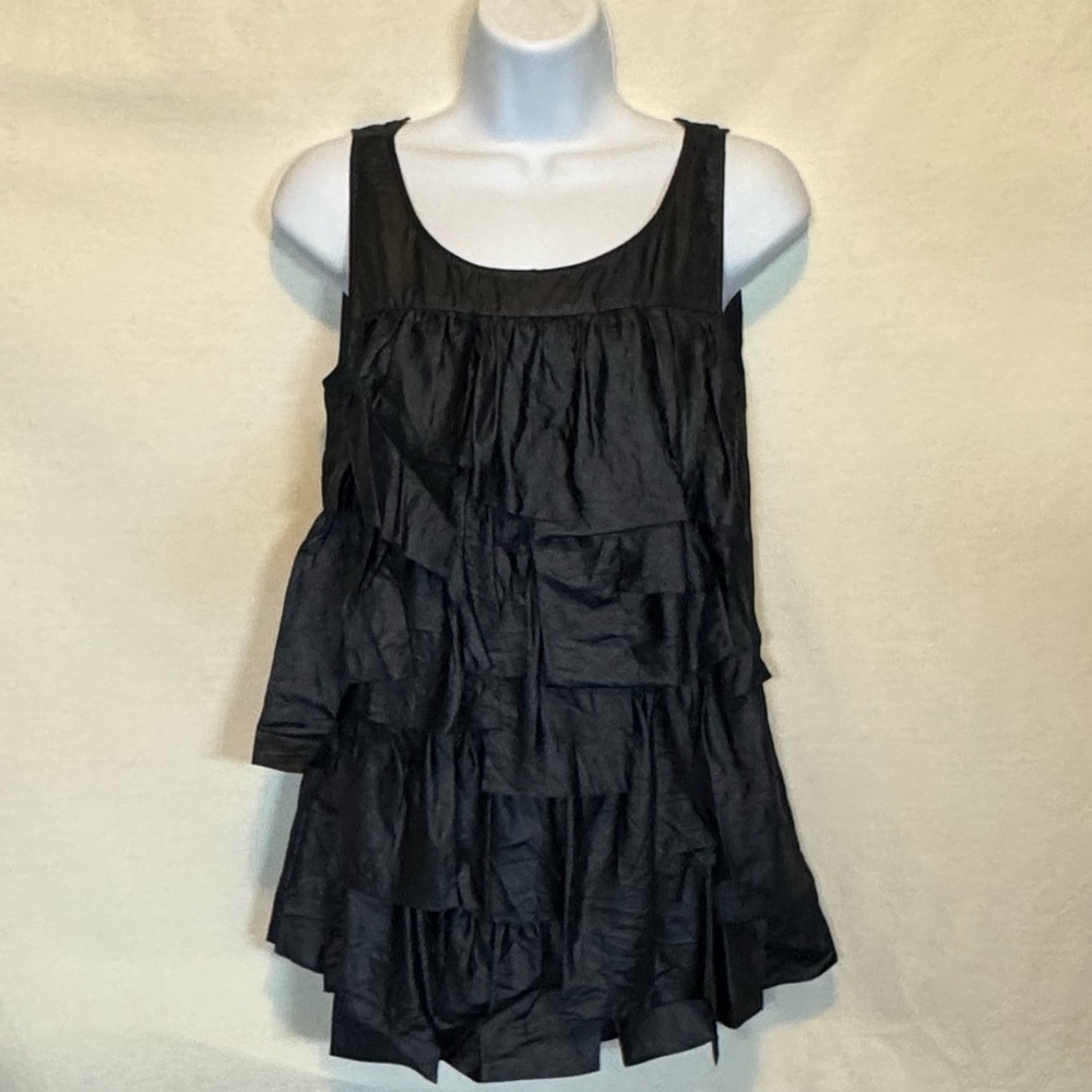 F-79‎ J Crew Black 100% Silk Ruffled Sleeveless Pullover Blouse Size 0